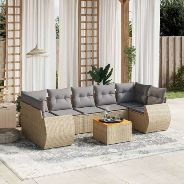VidaXL Polyrattan Kerti Ülőgarnitúra - 8 részes - Bézs