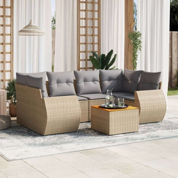 VidaXL Polyrattan Kerti Ülőgarnitúra - 7 részes - Bézs