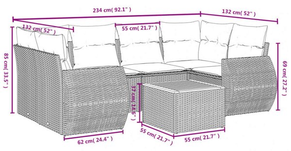 VidaXL Polyrattan Kerti Ülőgarnitúra - 7 részes - Bézs