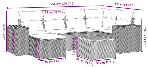 VidaXL Polyrattan Kerti Ülőgarnitúra - 7 részes - Fekete