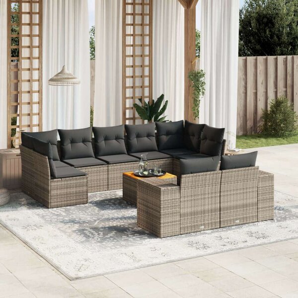 VidaXL Polyrattan Kerti Ülőgarnitúra - 10 részes - Szürke
