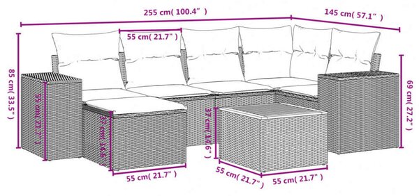 VidaXL Polyrattan Kerti Ülőgarnitúra - 7 részes - Fekete