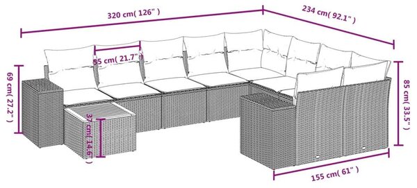 VidaXL Polyrattan Kerti Ülőgarnitúra - Bézs - 10 részes