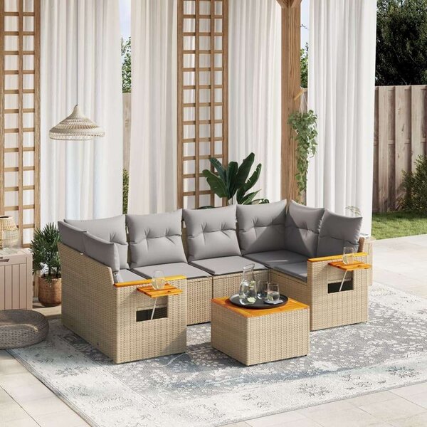 VidaXL Polyrattan Kerti Ülőgarnitúra - 7 részes - Bézs