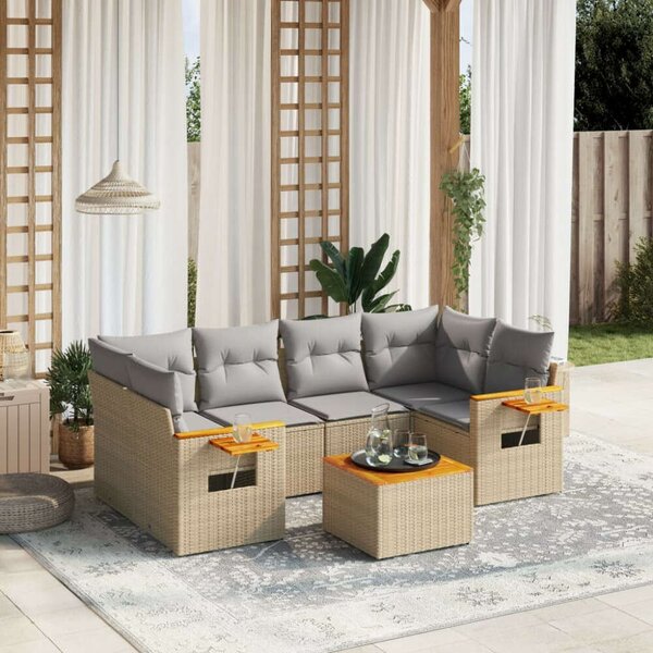 VidaXL Polyrattan Kerti Ülőgarnitúra - 7 részes - Bézs