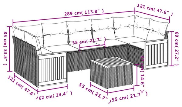 VidaXL Polyrattan Kerti Ülőgarnitúra - 8 részes - Szürke