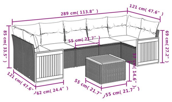 VidaXL Polyrattan Kerti Ülőgarnitúra - 8 részes - Szürke