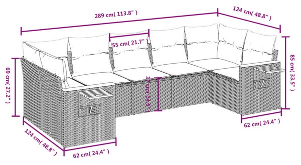 VidaXL Polyrattan Kerti Ülőgarnitúra - 7 részes - Bézs