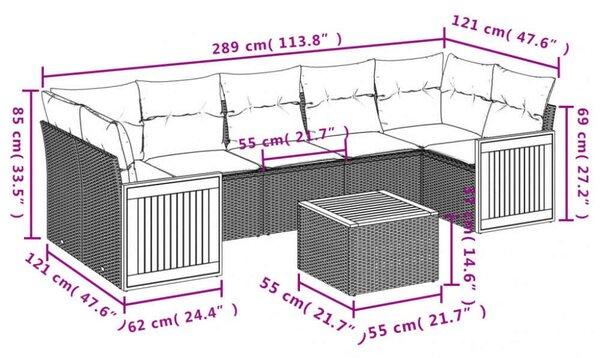 VidaXL Polyrattan Kerti Ülőgarnitúra - 8 részes - Szürke