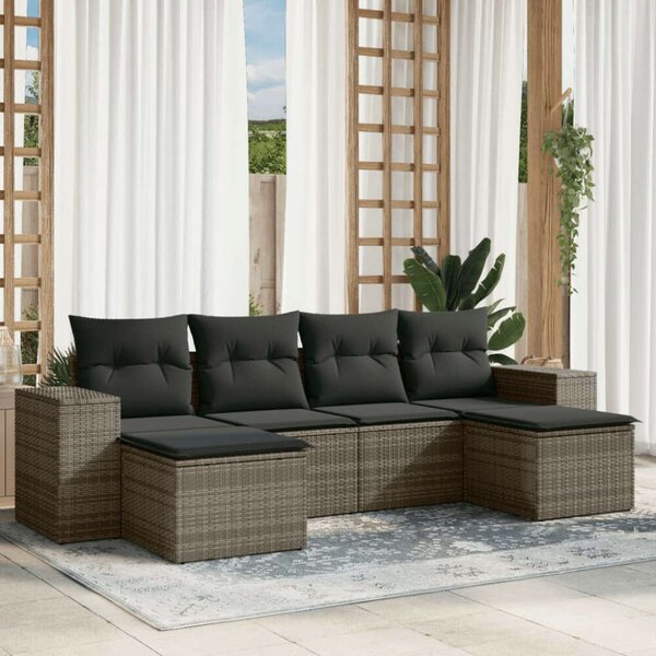 Polyrattan Kerti Ülőgarnitúra - 6 részes - Szürke
