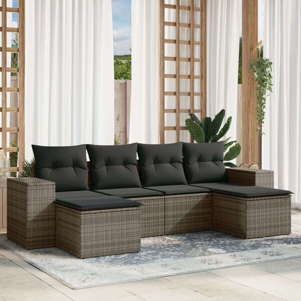 Polyrattan Kerti Ülőgarnitúra - 6 részes - Szürke