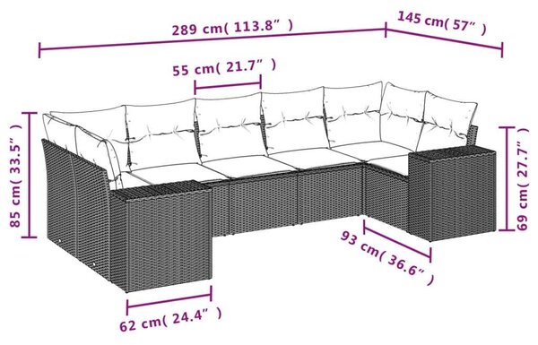 VidaXL Polyrattan Kerti Ülőgarnitúra - 7 részes - Fekete