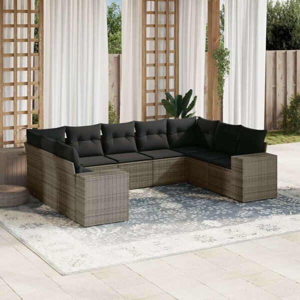 VidaXL Polyrattan Kerti Ülőgarnitúra - 9 részes - Szürke
