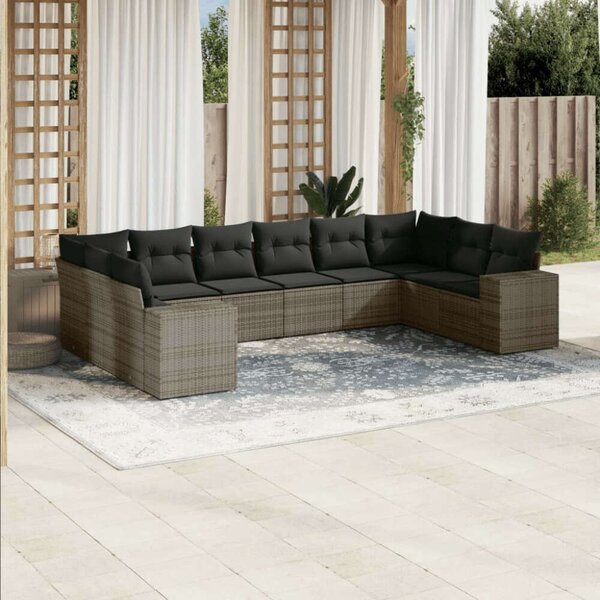 VidaXL Polyrattan Kerti Ülőgarnitúra - 10 részes - Szürke