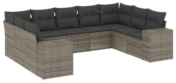 VidaXL Polyrattan Kerti Ülőgarnitúra - 9 részes - Szürke