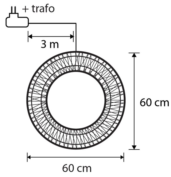 Karácsonyi függőlámpa koszorú ezüst 60cm LED-del IP44 - Nawa