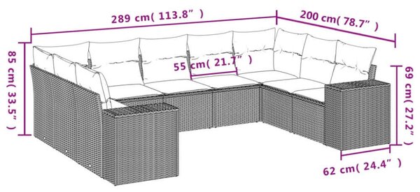 VidaXL Polyrattan Kerti Ülőgarnitúra - 9 részes - Szürke