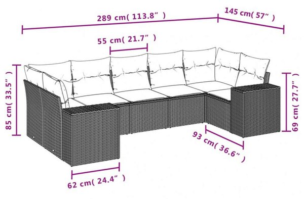 VidaXL Polyrattan Kerti Ülőgarnitúra - 7 részes - Fekete