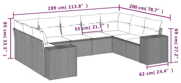 VidaXL Polyrattan Kerti Ülőgarnitúra - 9 részes - Szürke
