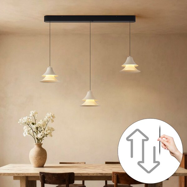 Fekete függőlámpa bézs színnel, LED-del, 3 lépésben dimmelhető, 3 izzós, Easylift - Witch