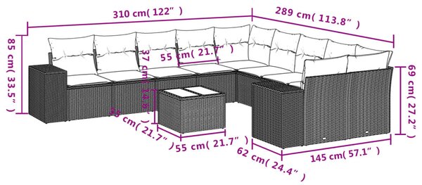 VidaXL 11 részes barna polyrattan kerti ülőgarnitúra párnákkal