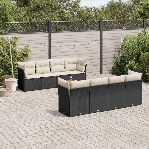 VidaXL Polyrattan Kerti Ülőgarnitúra - 9 részes - Fekete