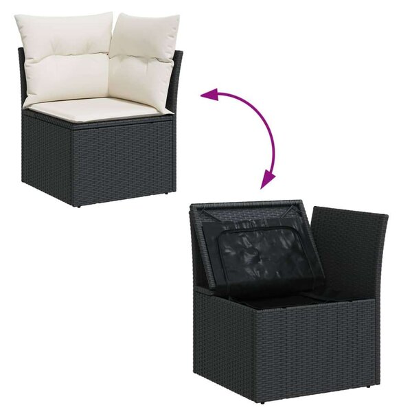 VidaXL 6 részes fekete polyrattan kerti ülőgarnitúra párnákkal