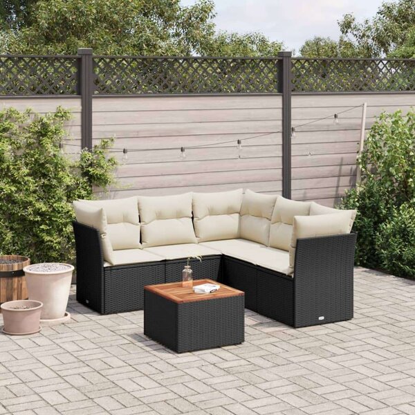 VidaXL 6 részes fekete polyrattan kerti ülőgarnitúra párnákkal