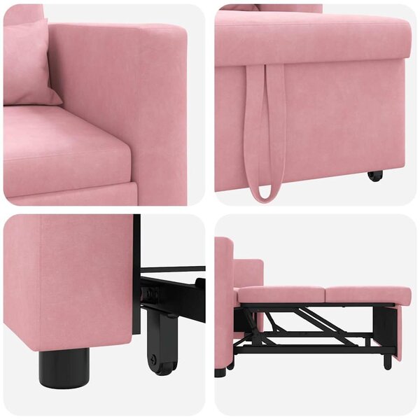 VidaXL Egyszemélyes kanapéágy light pink 90 x 165 x 87 cm Bársony