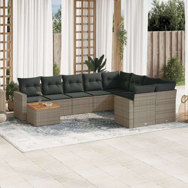Polyrattan Kerti Ülőgarnitúra - 10 részes - Szürke