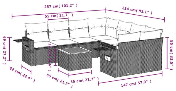 VidaXL Polyrattan Kerti Ülőgarnitúra - 9 részes