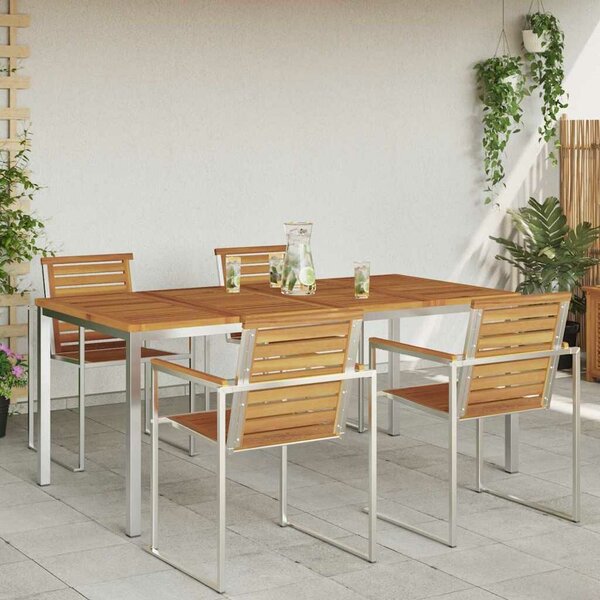 VidaXL Étkezőasztal 180x90x75 cm Szilárd akácfa és rozsdamentes acél