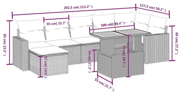 VidaXL Polyrattan Kerti Ülőgarnitúra - 8 részes - Bézs