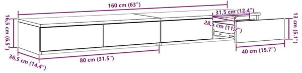 VidaXL Ágyfiókok fiókkal Musta tammi 160 x 36.5 x 16.5 cm Faanyag