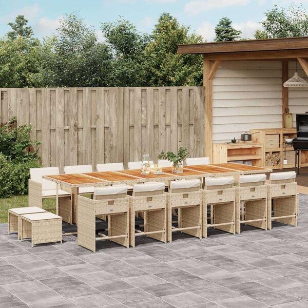 VidaXL Polyrattan Kerti Étkezőgarnitúra - 17 részes - Bézs