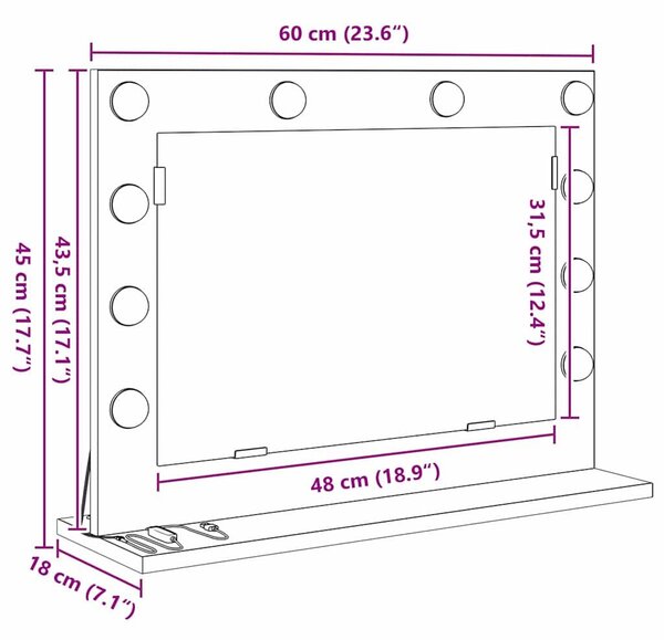VidaXL Toalett Tükör Fehér 60 x 45 x 18 cm Megmunkált fa és üveg