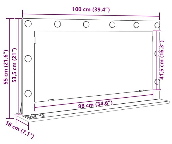 VidaXL Toalett Tükör Fehér 100 x 55 x 18 cm Megmunkált fa és üveg