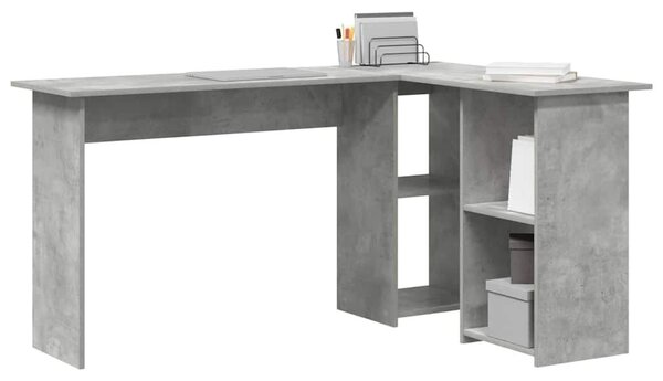 VidaXL Asztal polcokkal Beton szürke 142 x 102 x 73 cm Faanyag