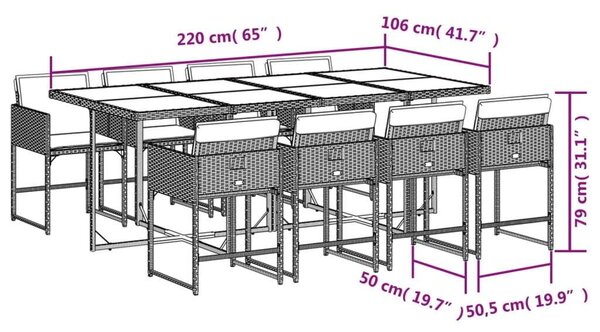 VidaXL Polyrattan Kerti Étkezőgarnitúra - 9 részes - Bézs