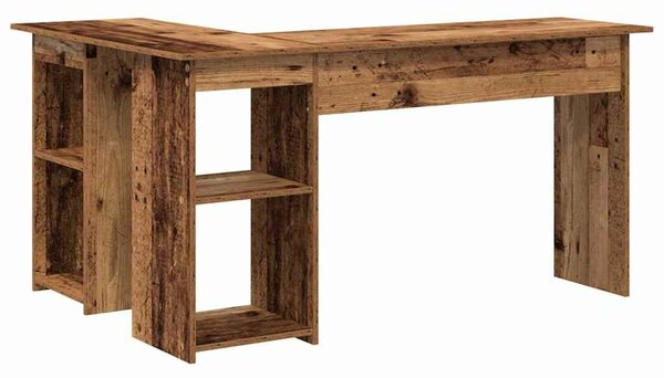 VidaXL Asztal polcokkal tárolóval Régi fa 142 x 102 x 73 cm Faanyag