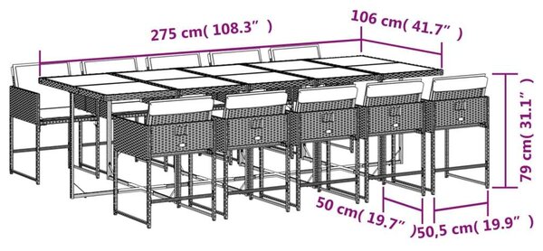 VidaXL 11 részes szürke polyrattan kerti ülőgarnitúra párnákkal