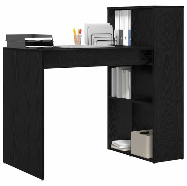 VidaXL Asztal polcokkal Musta tammi 108 x 55 x 103,5 cm Faanyag