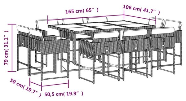 VidaXL Polyrattan Kerti Étkezőgarnitúra - 11 részes - Bézs