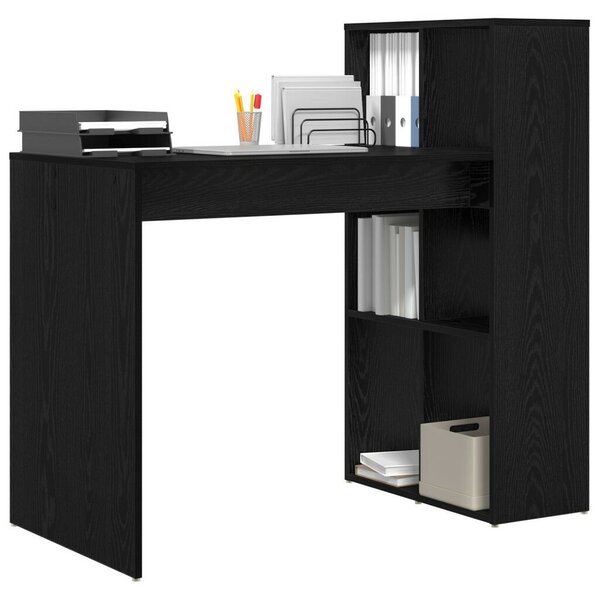VidaXL Asztal polcokkal Musta tammi 108 x 55 x 103,5 cm Faanyag