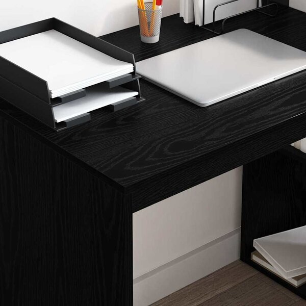 VidaXL Asztal polcokkal Musta tammi 108 x 55 x 103,5 cm Faanyag
