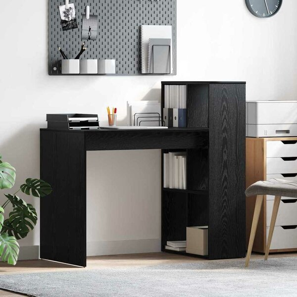 VidaXL Asztal polcokkal Musta tammi 108 x 55 x 103,5 cm Faanyag