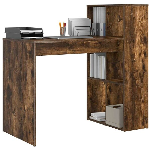 VidaXL Asztal polcokkal Füstölt tölgy 108 x 55 x 103.5 cm Faanyag