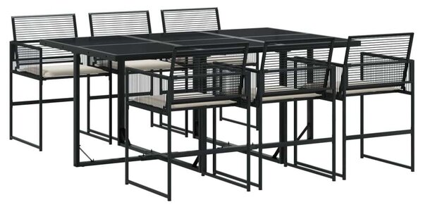 VidaXL Kerti Étkezőgarnitúra - 7 részes - Fekete Polyrattan