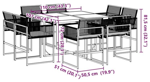 VidaXL Polyrattan Kerti Étkezőgarnitúra - 9 részes - Fekete