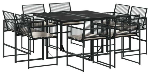 VidaXL Polyrattan Kerti Étkezőgarnitúra - 9 részes - Fekete